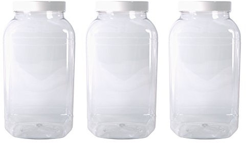 3 Large Storage Jars with White Screw top lids by Britten & James. Crystal Clear Food Grade Plastic - Safe, hygienic and Attractive.