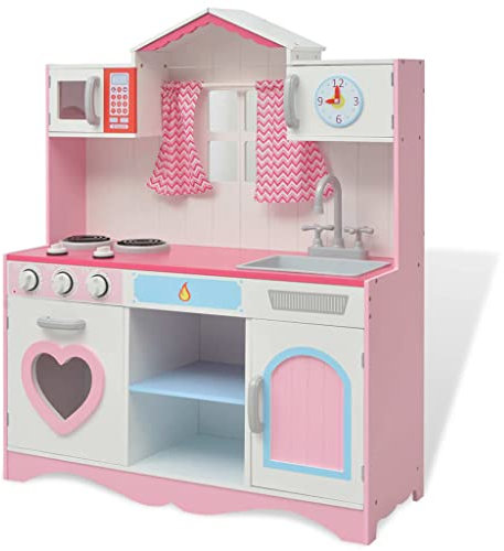 vidaXL Cocinita de Juguete de Madera Dimensiones 82 x 30 x 100 cm Rosa y Blanca