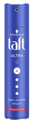 TAFT ULTRA HAIR SPRAY LEVEL 4 Hairspray, 250 ml, Taft ULTRA hairspray for strengthened and resistant hair, Hold level 4, Up to 24-hour hold without clumping, Helps protect hair from drying, Pack of 1
