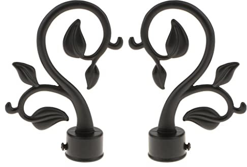 PETSOLA 2x Finition Décorative Pour Rideau De Fenêtre, Embout De Poteau, Extrémités De La Tige De Drapage, Tête Dia. Intérieur. 28mm - Noir, Feuille