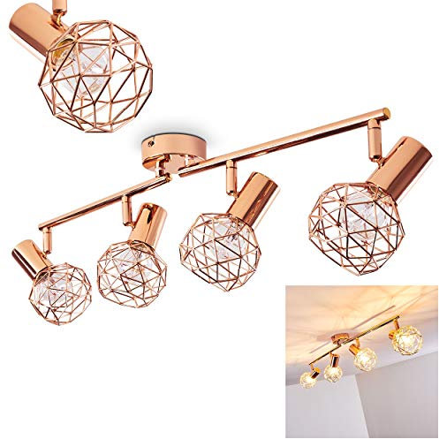 Deckenlampe Palmira, Deckenleuchte aus Metall in Kupfer, 4-flammig, mit verstellbaren Strahlern und Leuchtenarmen, 4 x E14-Fassung, Retro/Vintage Design, ohne Leuchtmittel