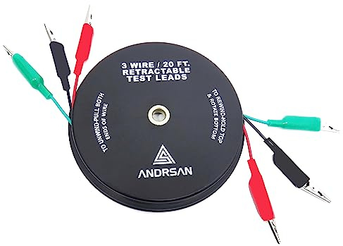 3 Wire 20' Retractable Test Leads 18 Gauge Aligator Clips in Reel