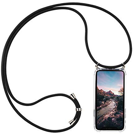 Verco Kordel Handyhülle für Mate 20, Handykette für Huawei Mate 20 Hülle mit Band 2. Generation Case zum umhängen, Schwarz