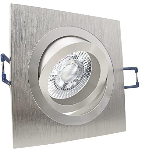 trendlights24 Noble Decken Einbaustrahler LED 230V Alu Silber eckig 3 Stufen dimmbar, 5er Set 5W Neutralweiß ultra flach 35 mm, LED-Spots schwenkbar