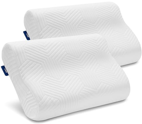 LAMB Höhenverstellbar Memory Foam Kissen Ergonomisches Nackenstützkissen 50D Dichte Abnehmbarer Bezug Geeignet Für Seitenlage-Blau,2 Stück