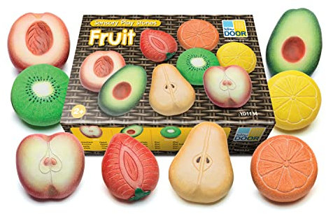 Yellow Door Fruit Sensory Play Stones | Pretend play food set | toy play food | role play cooking and baking | mud kitchen toys and accessories | for boys girls aged 2 3 4 5 | outdoor learning