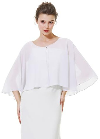 BEAUTELICATE Chiffon Stola Damen Elegant Bolero Cape Ärmellos Schultertuch Leichte Brautjacke Cardigan für Abendkleid Brautkleid Hochzeit Festlich Sommer, Kurzer Stil - Weiß