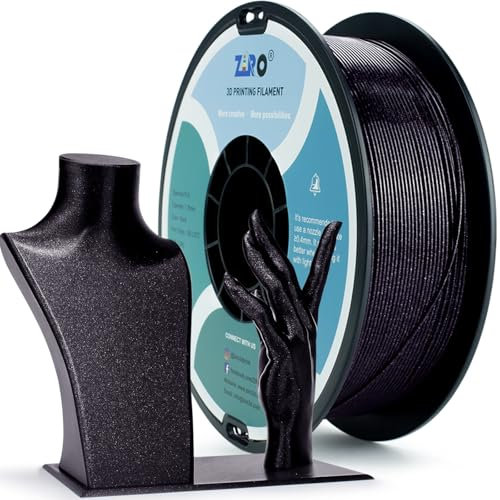 ZIRO PLA Glitter Filament 1.75mm 3D Drucker Filament PLA 1.75mm Diamant Serie 1KG, Dimensional Accuracy +/- 0.03mm, Diamant Schwarz