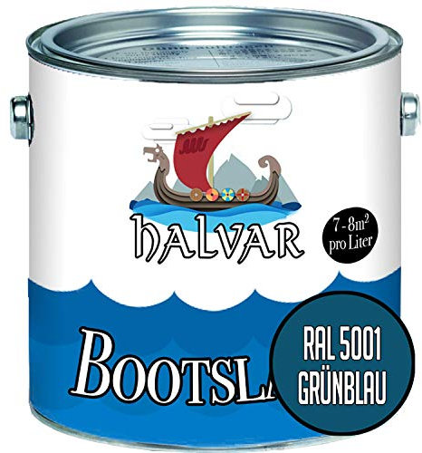 Halvar 2-K SEIDENMATT Yachtlack Blau RAL 5000-5024 Bootslack für GFK/Polyester/Kunststoff 2-Komponenten Lack inkl. Härter (1 L, RAL 5001 Grünblau)