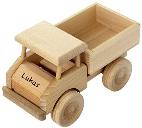 Geschenkissimo Holz LKW Kinder - Holzauto mit Namen Gravur - Spielzeug Lastwagen robust & langlebig - Holzspielzeug für KleinkindeKindergeschenk, Weinachtgeschenk