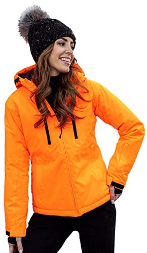 BOLF Damen Winterjacke Skijacke Snowboardjacke Schneejacke mit Kapuze Schneefang Bündchen Winddicht Wasserdicht Atmungsaktiv Outdoor Sport Style HH012 Orange XL [D4D]