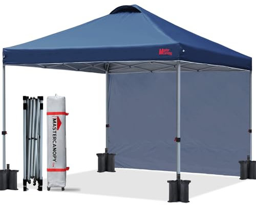 MasterCanopy Durable Ez Pop-up Gazebo Tent with 1 Sidewall(2.5x2.5M,Navy Blue)