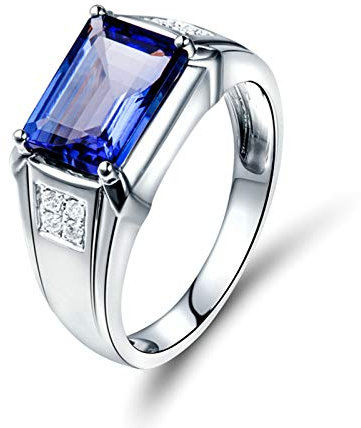 Daesar Herren 18 Karat Weißgold Ring Verlobung Bandring mit Tansanit 4ct, Hochzeitsring Trauring Weißgold mit Diamant Gr.52 (16.6)