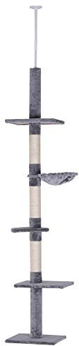PawHut Arbre Chat du Sol au Plafond Poteau à griffer L40 x l 34 x H 230-260 cm 5 Niveaux d'activités Gris