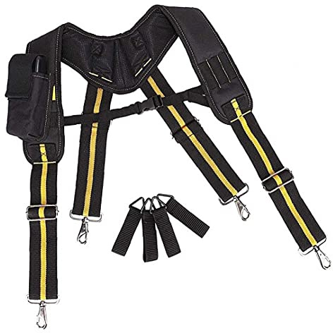 Tool Belt Suspenders Padded Heavy Duty Adjustable Strap with Pocket Clips for Carpenter Electrician