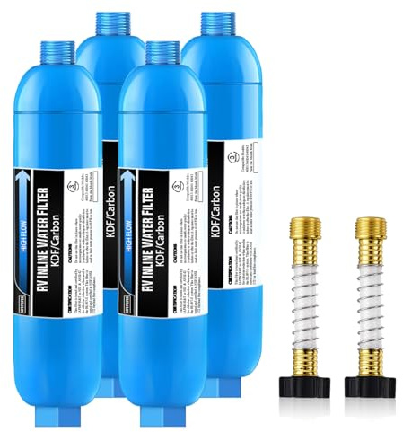 Lifefilter RV-Inline-Marine-Wasserfilter, reduziert Chlor, schlechten Geschmack und Geruch für Wohnmobile, NSF-zertifiziert mit flexiblem Schlauchschutz (4 Stück)