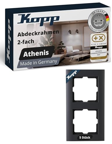 Kopp ATHENIS 2-fach Abdeckrahmen in Anthrazit - 5 Stück - 86 x 157 x 9,5 mm - Rahmen für Steckdosen & Schalter - Eleganter Steckdosenrahmen aus mattem Kunststoff - Hochwertiger Lichtschalter-Rahmen