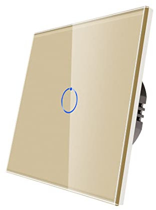 CNBINGO Touch Light Switch, Gold Single Light Switch, Tempered Glass Panel with LED Backlight, No Neutral Wire Required, 1-Gang 1-Way, AC 240V 500W