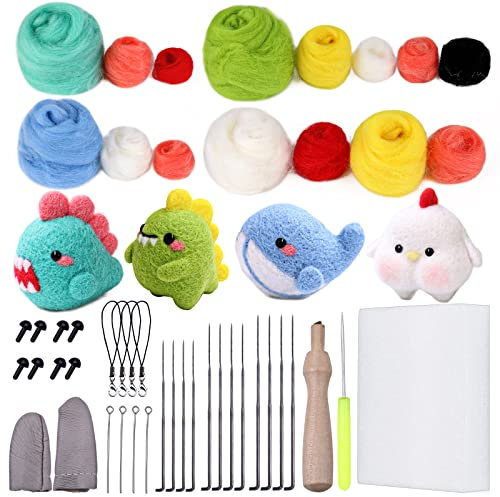 Ruasol Lana Cardata Kit Nadelfilz-Werkzeuge mit Filznadeln, Anleitung, Schaumstoff-Filzmatte, Nadelfilz-Set zum Basteln