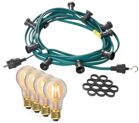 Illu-/Partylichterkette Außenlichterkette ultra-warmweißen LED Filamentlampen GERMANY (Grünes Kabel, 20m - 30 Lampen)