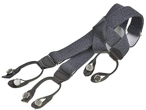 Dethloff Hosenträger Herren breit 36mm anthrazit meliert Y-Form Holländer 120cm Leder mit Knöpfen