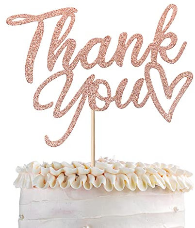 1 Pack Thank You Cake Toppers Glitter Thank You Cake Picks Thanksgiving Day Cupcake Decorations Wedding Anniversary Birthday Party Cupcake Decorations Rose Gold