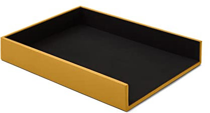 Eglooh - Atena - Organizador Papeles para Escritorio Piel Genuina Amarilla - Bandejas Oficina para Documentos Folios - cm 32 x 24,2 x H.5 - Made in Italy