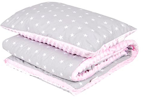 Babylux Kuscheldecke 100 x 150 cm Decke Babydecke Kinderdecke Bettdecke Groß Kissen Minky XXL (14. Rosa + Sterne mit Kissen)