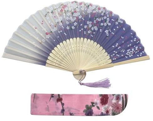 Kibon Folding Fans, Handheld Fans, Hand Fans, Bamboo Fans with Tassel for Birthday Gifts Dancing Cosplay Wedding Party Props Decoration (Light Purple)