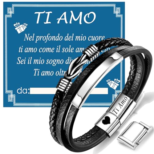 Gkmamrg Geschenke für Männer Ehemann Freund - Armband Herren lederarmband mit Gravur Ich liebe dich Hochzeitstag Geburtstagsgeschenk Liebesgeschenke für Männer