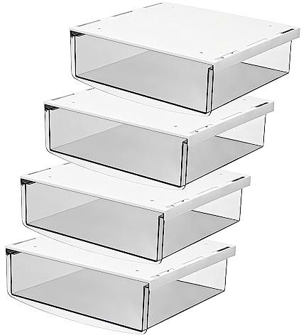 TUKA 4X 3,5L Unterschreibtisch-Schubladen 24x21x8cm, Selbstklebende Schubladen, Versteckte Unterbauschublade Aufbewahrungsbox unter Schreibtisch, Utensilien Stiftebox Transparent 4er Set TKD8605