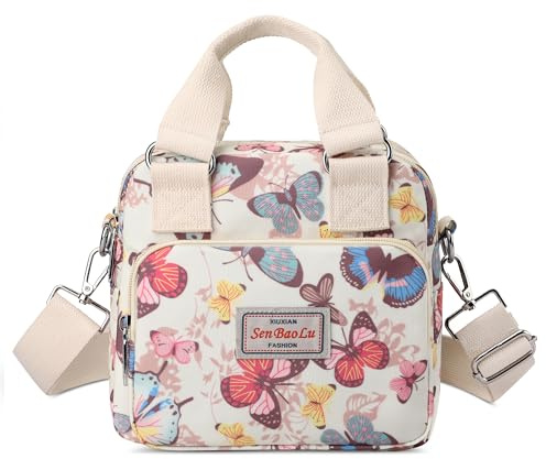 FORRICA Handtaschen Damen Umhängetasche mit Blumenmotiv Crossbody Bag Wasserdicht Nylon Frauen Schultertasche Lässige Damentasche für Shopper Reise Schmetterling