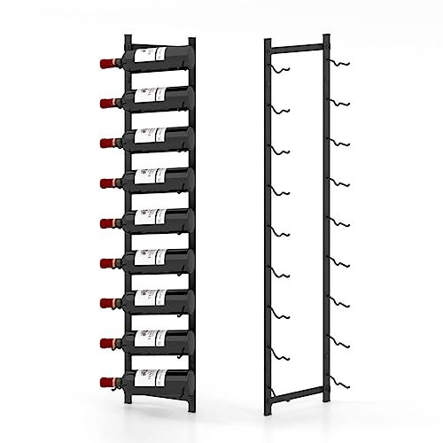 TANGZON Wall Mounted Wine Rack, 6/9/12 Bottles Metal Wine Storage Holder, Drinks Display Shelves Organizer for Home Bar Kitchen Living Dining Room, Black (9 bottles, 22 x 13.5 x 109cm)