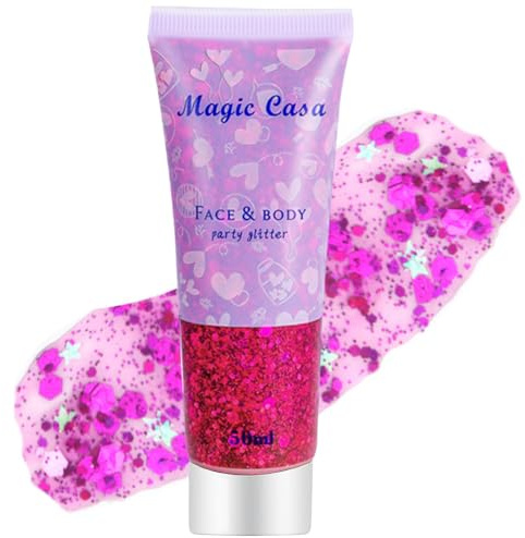 BoloShine Gel Paillettes Visage Festival, Paillette Corps Cheveux, Liquide Sequins Glitter pour Cosmétique Lèvres Ongles Fête Accessoire Festival Femme Maquillage 50ML (Violet)