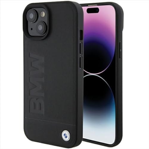 BMW BMHCP15SSLLBK Hülle für iPhone 15 6.1 Schwarz Leather Hot Stamp
