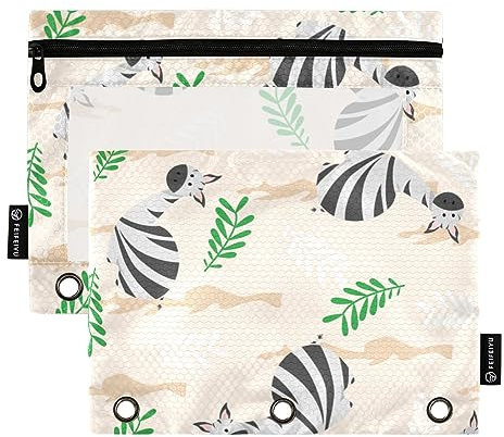 Mnsruu 2 Pack Binder Pouches,Cute Zebra Ring Binders File Folders Pen Bag for Office School