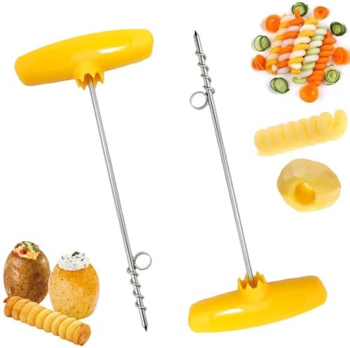 Docache 2 Pièces Couteau Spirale Légumes et Fruits, Spirale Creuse pour Fruits et Légumes, Coupe-Pommes de Terre en Spirale, Coupe-Légumes en Spirale Manuel pour Concombre, Carotte, Barbecue(Jaune)
