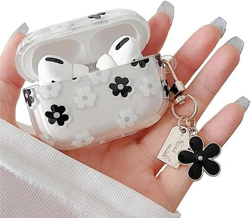MINSCOSE Kompatibel mit AirPods 3. Generation, transparente Hülle, niedliche Cartoon-rosa Blume, Kopfhörer-Abdeckung mit floralem Schlüsselanhänger, weiche, transparente TPU-Schutzhülle für AirPod 3