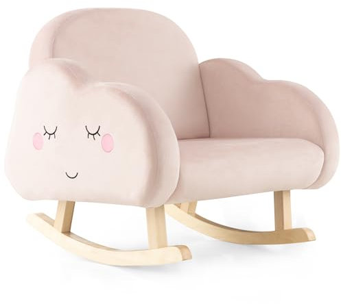 COSTWAY Sedia a Dondolo per Bambini 1-5 Anni, Poltrona Imbottita per Bambini con Gambe in Legno Massello e Piedini Antiscivolo, per Sala Giochi, Camera da Letto e Asilo