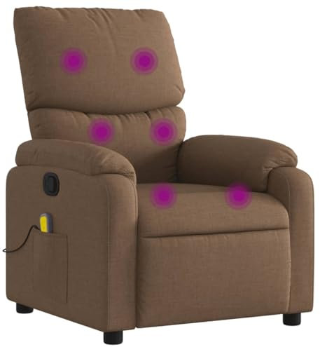 vidaXL Massagesessel, Sessel Verstellbare Rückenlehne, Fernsehsessel Relaxsessel mit Vibrationsfunktion, Liegesessel Polstersessel Ruhesessel, Braun Stoff