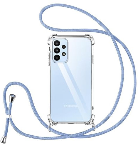 Vauki handyband für Samsung Galaxy A23 5G Hülle mit Band, Durchsichtig Silikon Handyhülle mit Kordel zum Umhängen, Necklace Schnur TPU Bumper Case für Samsung A23 5G, Lila