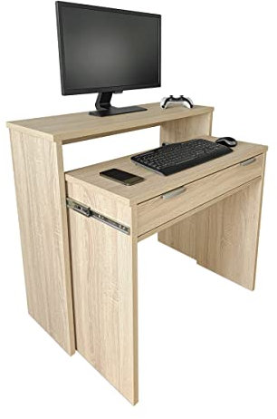amuéblate online - Mesa de Escritorio Totalmente Extensible Modelo Alaska, Mesas para Ordenador, Color Cambria, Práctica y Funcional, Medidas: 90 cm (Ancho) x 33/64 cm (Fondo) x 73/86,5 cm (Alto)
