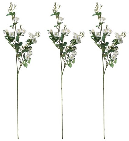 belupai 3pcs Real Looking Artificial Rose Flowers Branches, 28.7in Long Stem Silk Roses Stems Multi Heads White Mini Roses Flowers Bushes for DIY Wedding Bouquet Table Centerpiece Home Decor