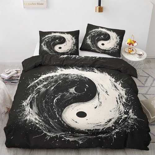 zcwl Yin Yang Bettwäsche 155x220 Sommer, Schwarz Weiß Bettbezug Set 2 teilig, Weiche Kuschelige Mikrofaser Bettwäsche-Sets, Wendebettwäsche und 1 Kissenbezug 80x80 mit Reißverschluss
