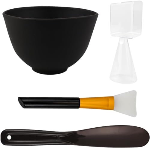 Theaque Silicone Face Mask Mixing Bowl Set, Microwavable Silicone Facial Mud Bowl with Bowl Stick Spatula, Face Mask Applicator, Measuring Cup, Cosmetic Beauty Tool for Home Salon (4PCS Black)