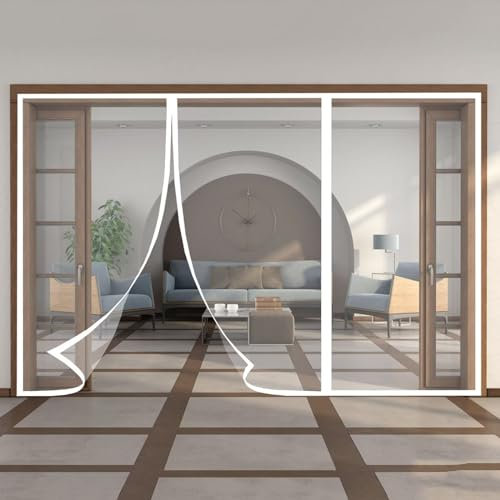 Porta Zanzariera, 225x225cm Zanzariere Magnetiche Porta Scorrevole Zanzariera, per Porta del Balcone del Soggiorno Porta Scorrevole del Patio Bianco