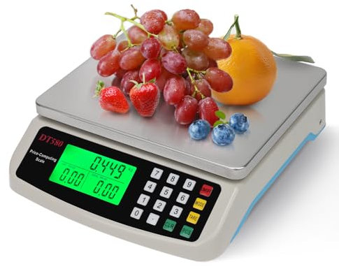 KNSWE Waage Küchenwaage Groß Edelstahl Digitalwaage 30kg zum Gastronomie Messen von Fleisch Wurst so Weiter Obstwaage mit Zähl Tara Funktion Feinwaage 1g LCD Display und 3 Maßeinheit