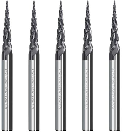 BALUGAEA Juego de 5 fresas de cabeza esférica de 0,25 mm de radio de 3,175 mm (1/8 pulgadas), 2 flautas, longitud total de 40 mm, HRC55, fresa cónica para fresadora CNC VHM con revestimiento TiAlN