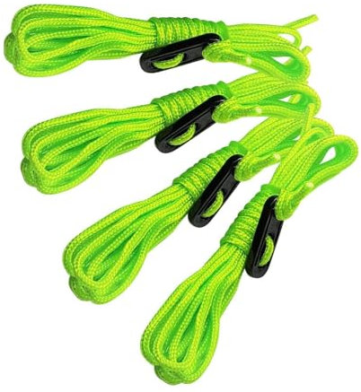 Buystarget 4 Pack Reflective Tent Guy Ropes Light-Weight Tent Guide Lines Cord with Tensioners Adjuster Green Guy Rope With Runners Ideal for Outdoor Camping Hiking Awning Tents 2.4m x 3mm Each