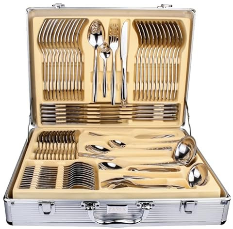 Luxury Silver Heavy Quality 72 Piece Table Cutlery Set Stainless Steel Canteen Gift Set 18/10